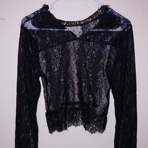 Lace long sleeve goth witchy crop top